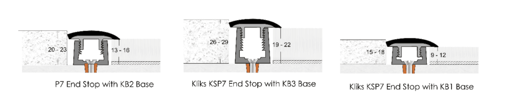 KSP7 End Stop shown with KB2 Bases & Kliks KSP7 End Stop shown with a KB3 & KB1 Base.