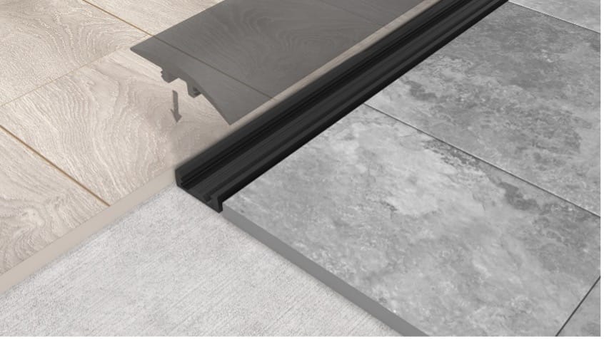 Example of Kliks Spectrum Zip installed between two hard floor coverings.
