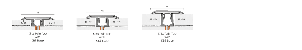 Kliks Twin Top Profiles shown with Bases KB1, KB2 & KB3.