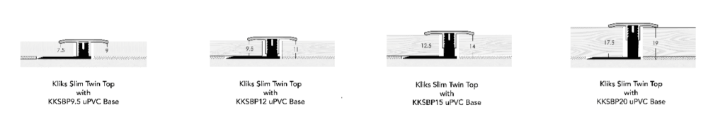 Kliks Slim Twin Top shown with bases KKSBP9.5, KKSBP12, KKSBP15, KKSBP20.