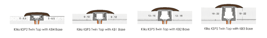 Kliks KSP2 Twin Top shown with KB4 Bases & Kliks KSP5 Twin Top shown with KB1, KB2 & KB3 Bases.