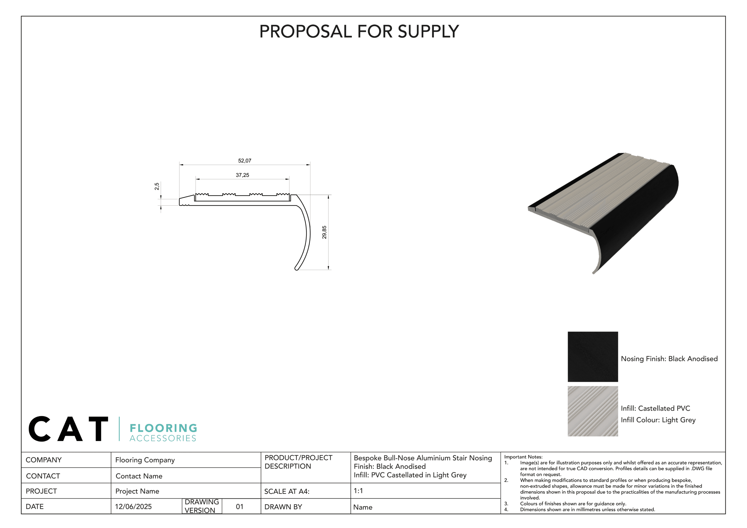 Proposal for Supply document with a bespoke stair nosing.